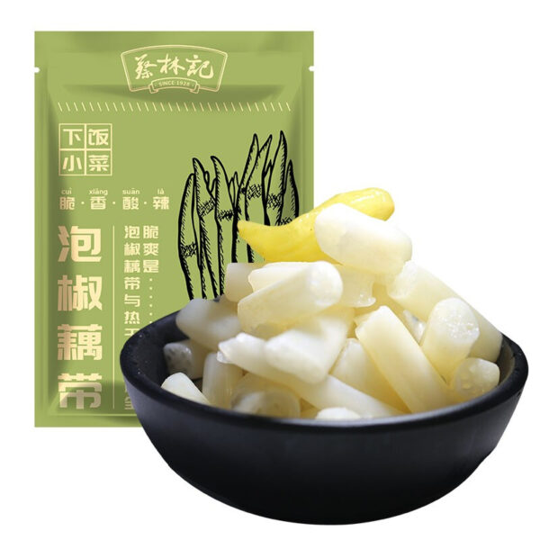 蔡林记 藕带  Chinese pickles made from lotus roots  Sour and spicy delicious  Chinese food  400g per bag/14.11oz