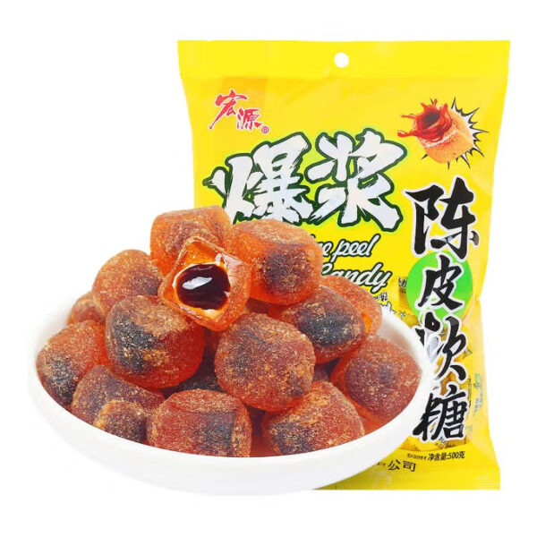 宏源  爆浆陈皮软糖  Soft candy  Chinese snacks  500g per bag/17.64oz